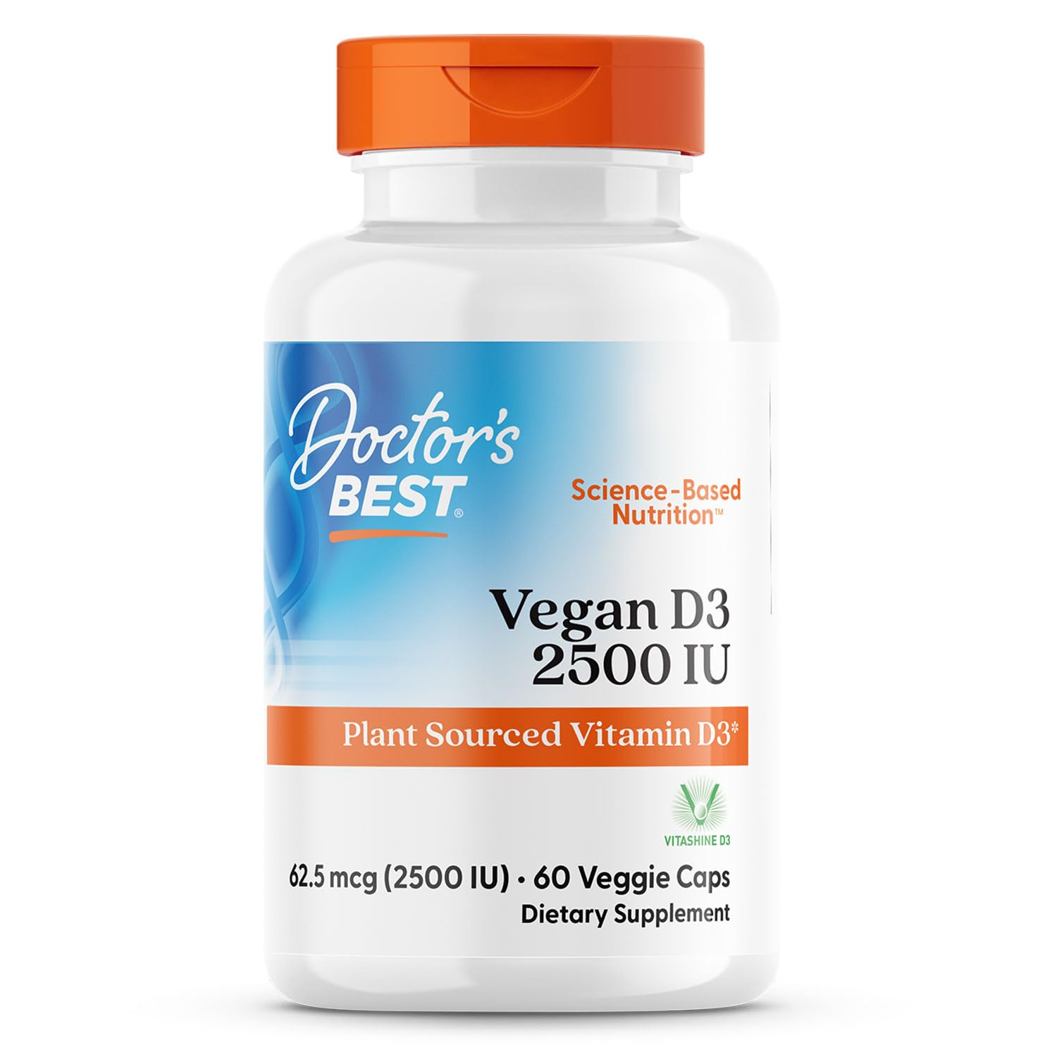Doctor's Best Vegan D3: botella de cápsulas, posible apoyo a la absorción de calcio