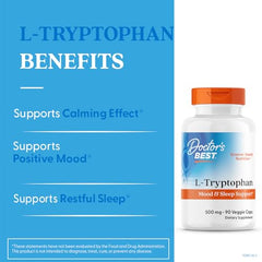 Doctor's Best vegan L-Tryptophan label underscores non-GMO and gluten-free ingredients