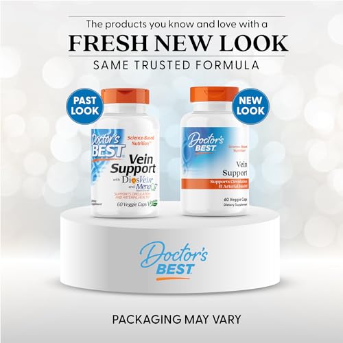 Doctor's Best Vein Support capsules close-up showing vegan veggie capsules for easy daily use.
