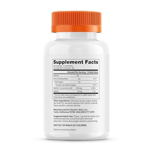 Doctor's Best Vitamin C Gummies orange-flavor close-up for tasty daily vitamin C.