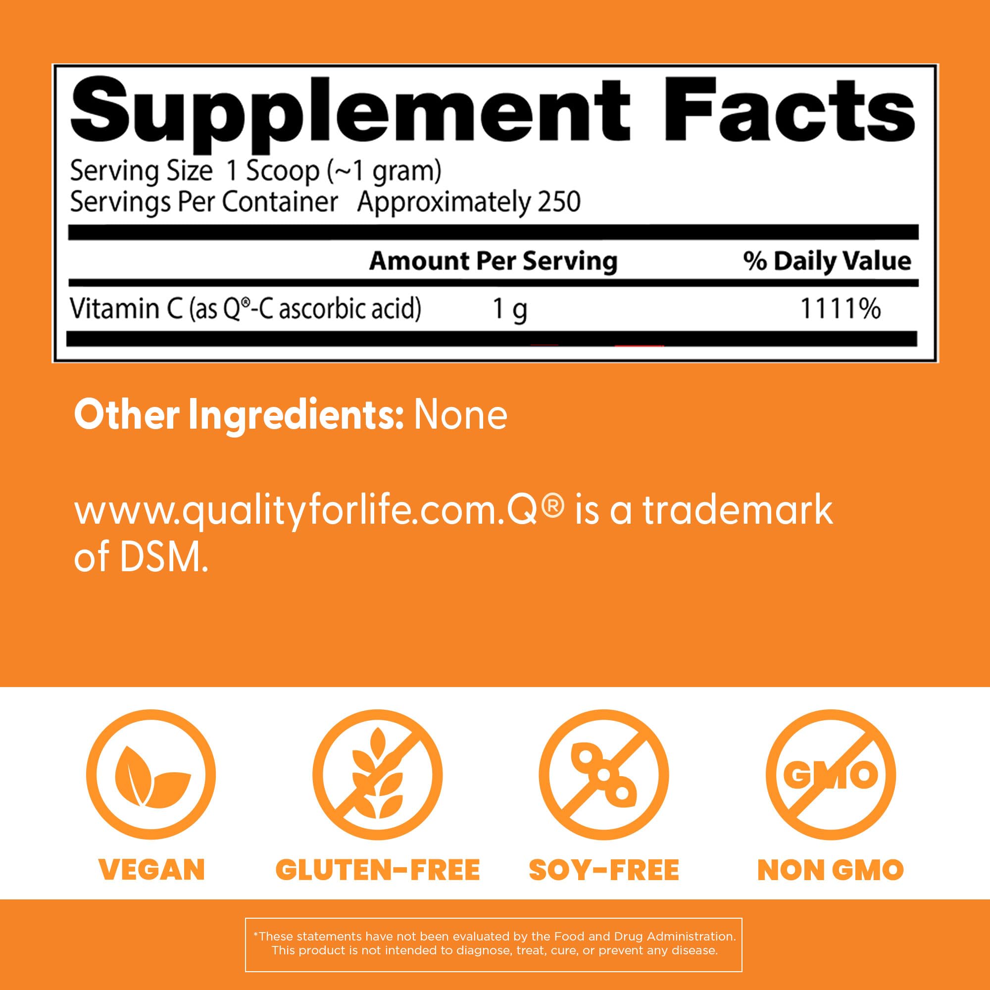 Label on Doctor's Best Vitamin C Powder highlighting vegan and gluten-free formula
