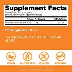 Label on Doctor's Best Vitamin C Powder highlighting vegan and gluten-free formula