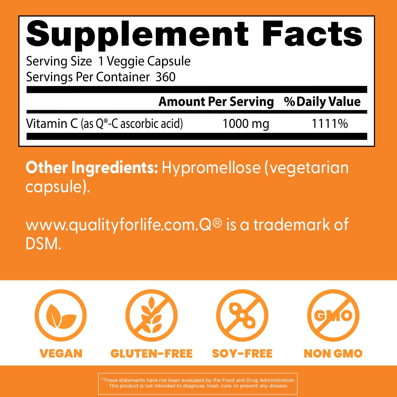 Doctor's Best Vitamin C with Q-C capsules pose highlighting vegan and gluten-free status