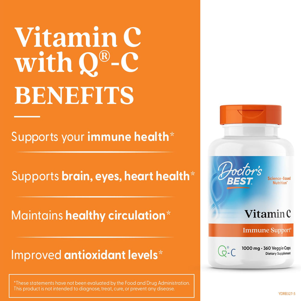 Doctor's Best Vitamin C with Q-C label detail emphasizing purity and non-GMO formulation