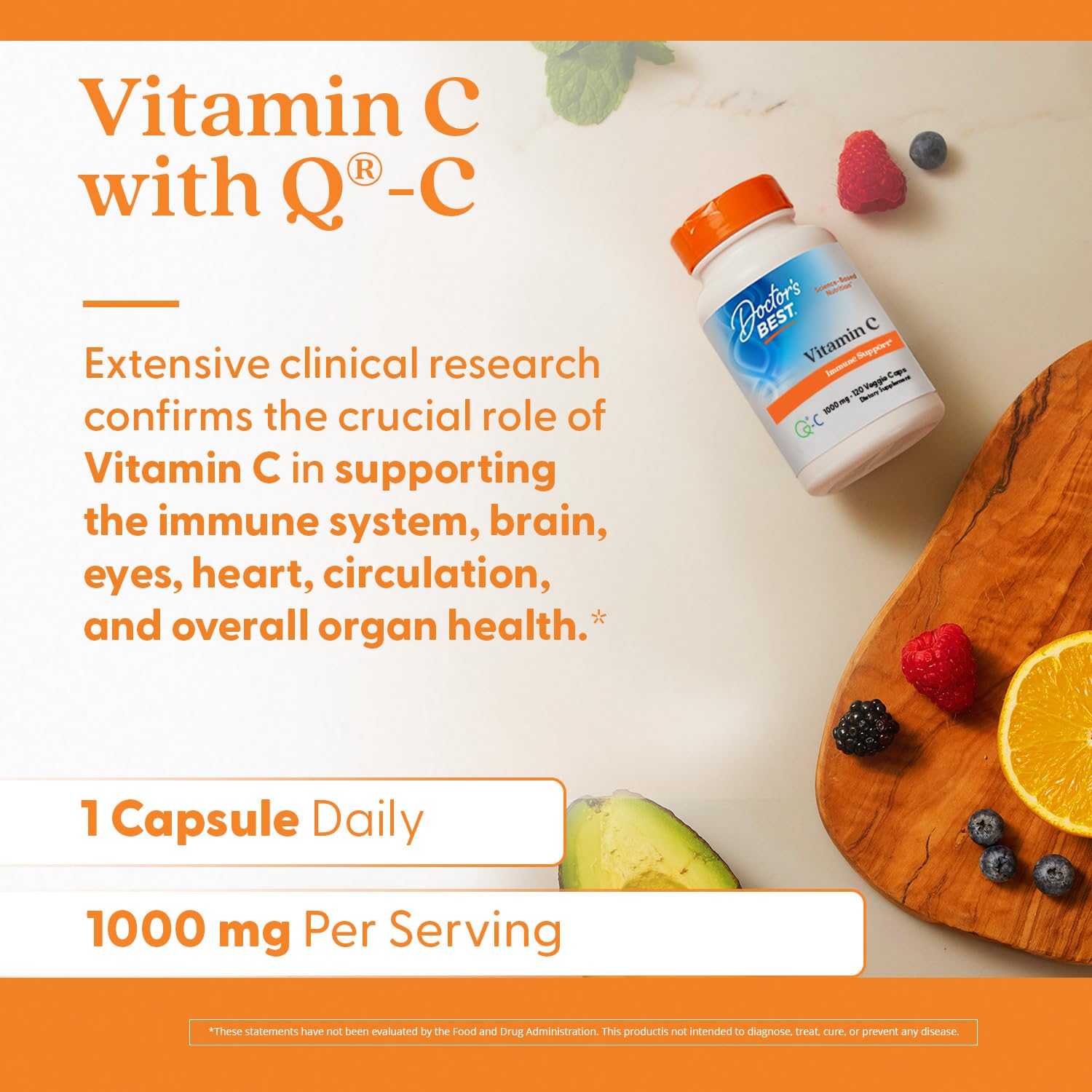 Doctor's Best Vitamin C with Q-C Scotland-sourced ingredients signify trusted quality.