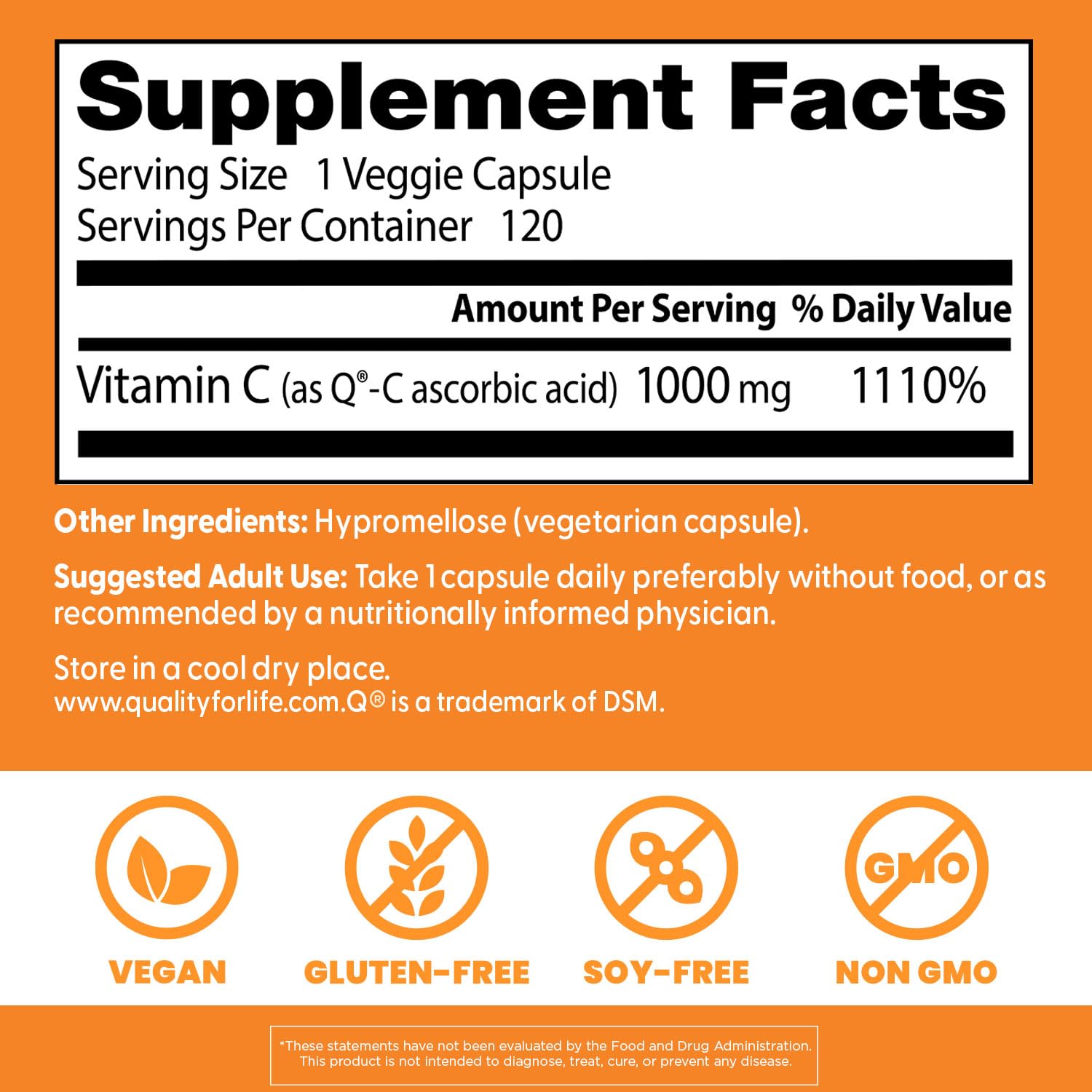 Doctor's Best Vitamin C Q-C veggie caps provide vegan, gluten-free daily wellness support.