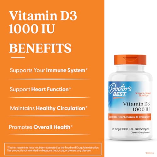 Doctor's Best Vitamin D3 label showing 1000 IU dosage details.