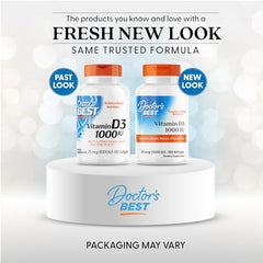 Close-up of Doctor's Best Vitamin D3 softgels for daily bone support.