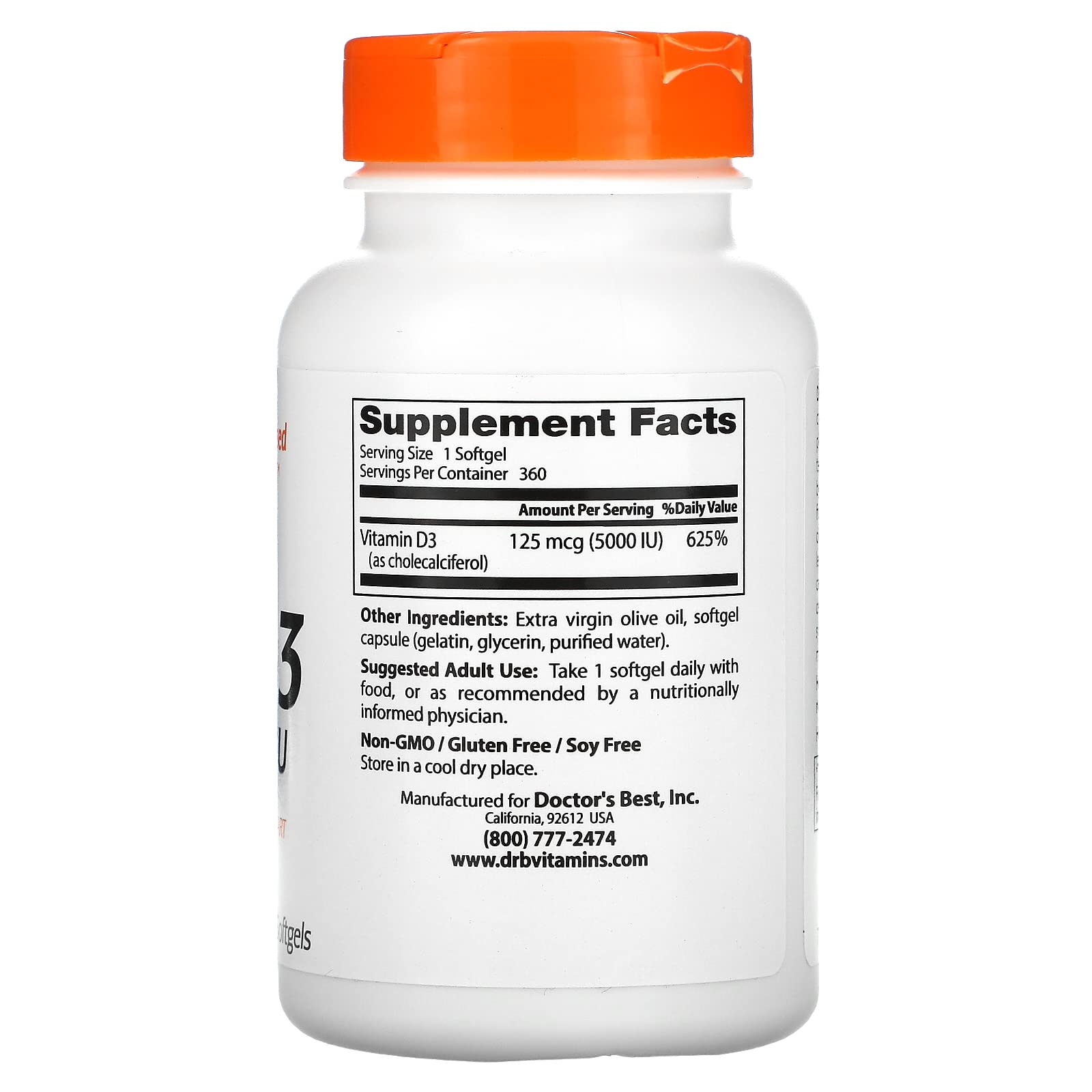 Doctor's Best Vitamin D3 label shows 2-pack convenience and immune support potential.