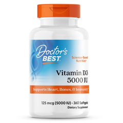 Doctor's Best Vitamin D3 5,000 IU bottle on shelf for bone support