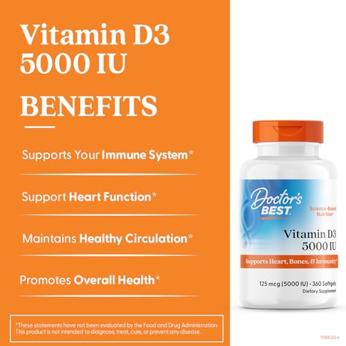 Close-up of Doctor's Best Vitamin D3 5,000 IU label for quality assurance
