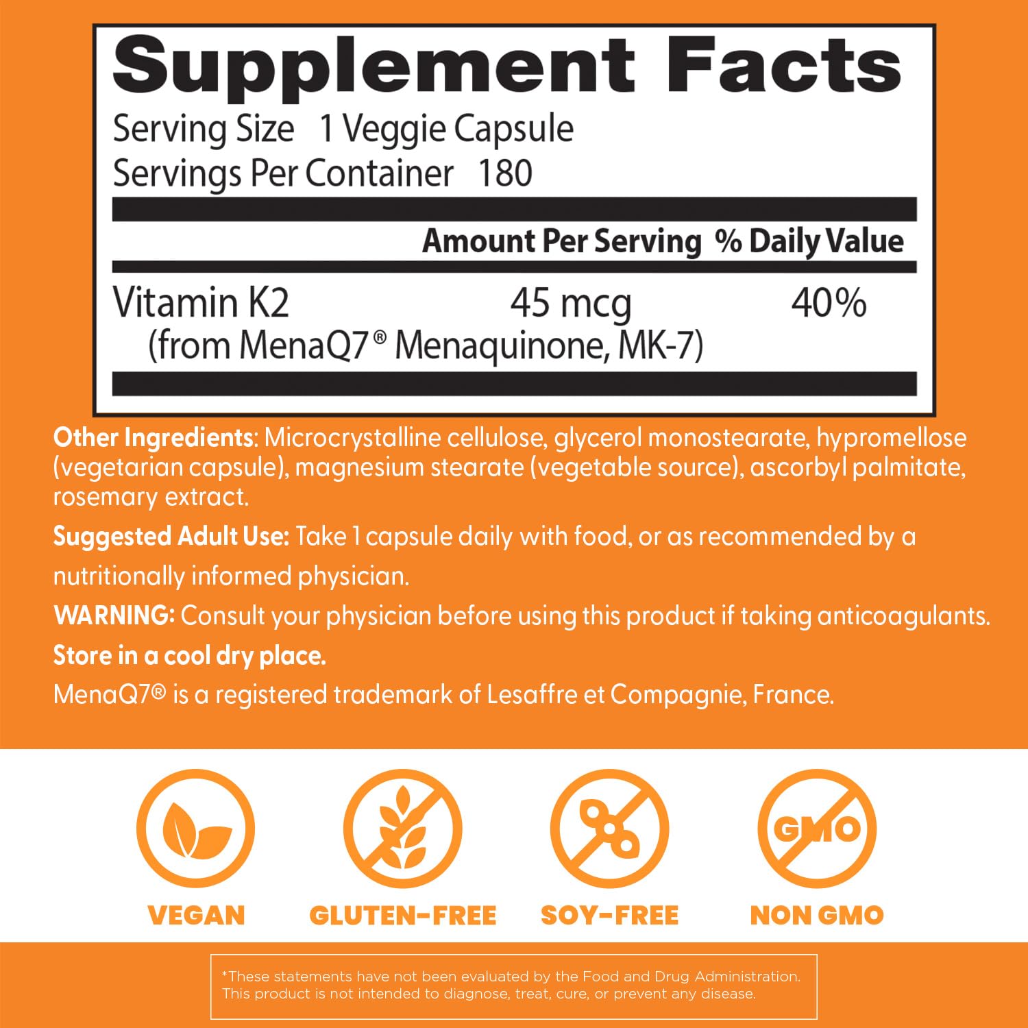 MenaQ7 label on Doctors Best Vitamin K2 MK-7 bottle signals high bioavailability.