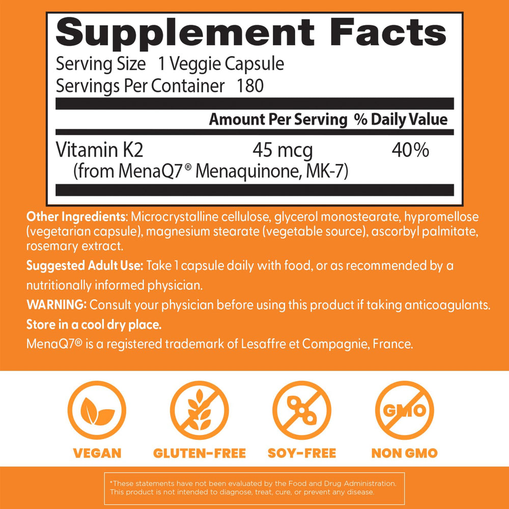 MenaQ7 label on Doctors Best Vitamin K2 MK-7 bottle signals high bioavailability.