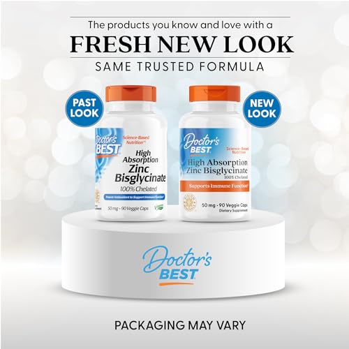 Doctors Best zinc bisglycinate capsules close-up emphasizing chelated form for absorption.