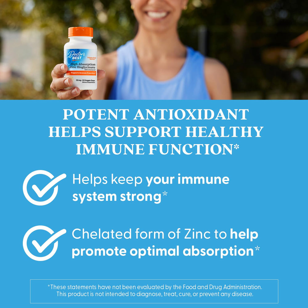 Packaging shot of 90-count zinc bisglycinate for daily immune support.