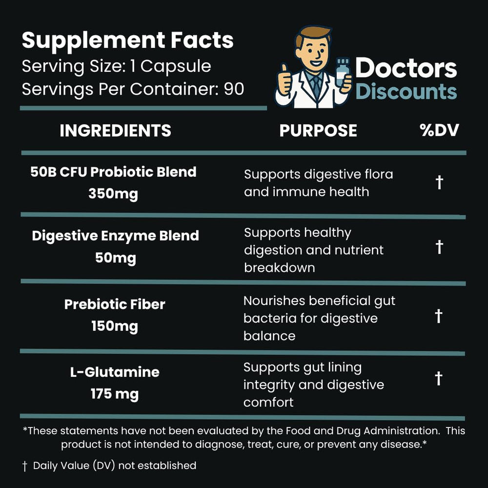Doctors Discounts Complete Probiotic Gut Support digestive enzymes blend close-up