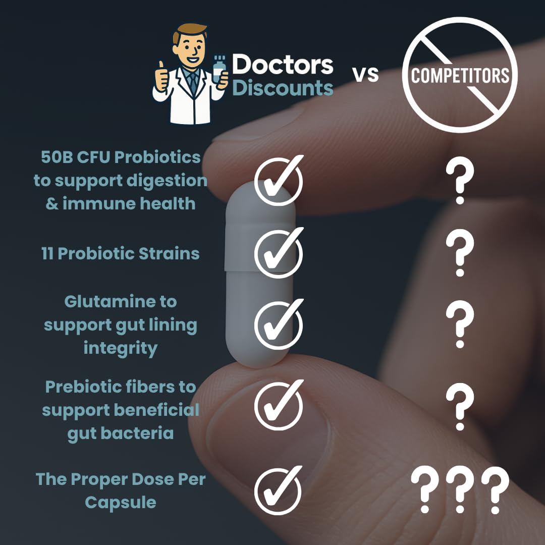 Doctors Discounts Complete Probiotic Gut Support ingredient label highlighting non-GMO vegan formulation