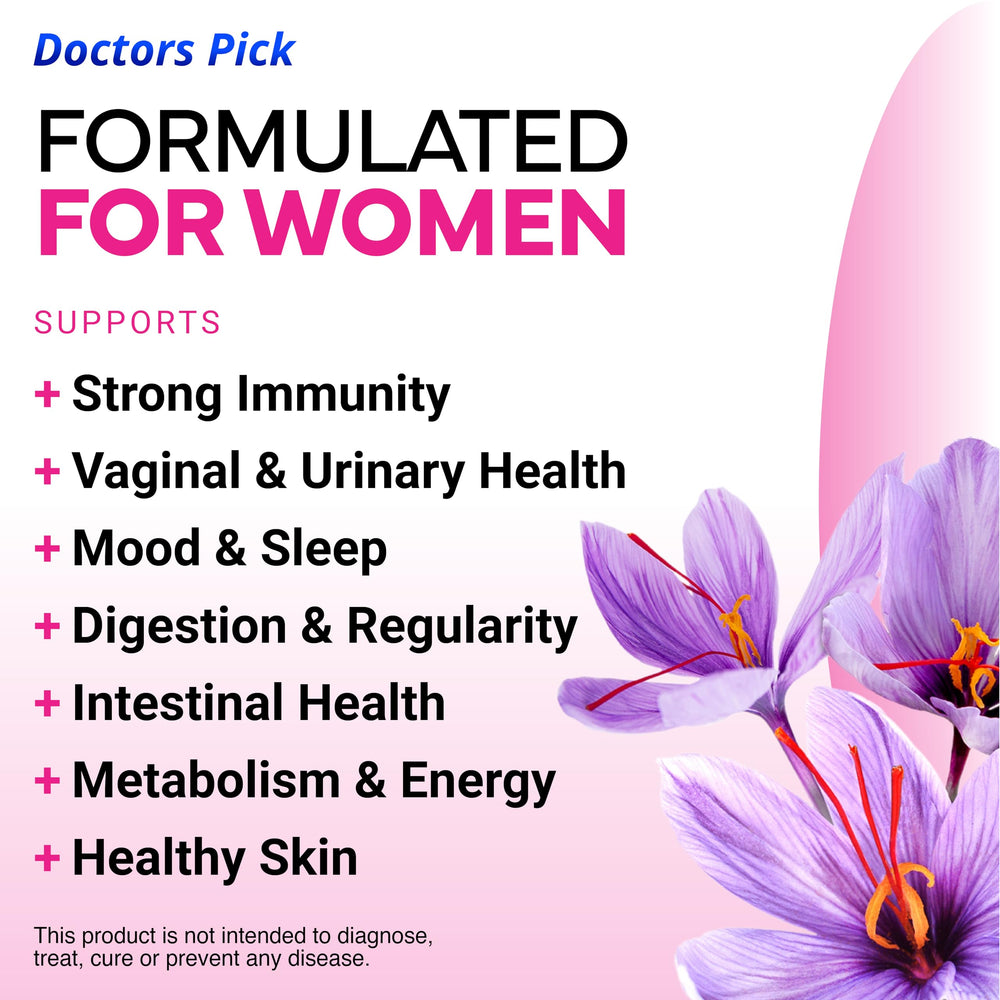 Doctors Pick Fem Pro ingredients list highlighting 17 strains and saffron prebiotic