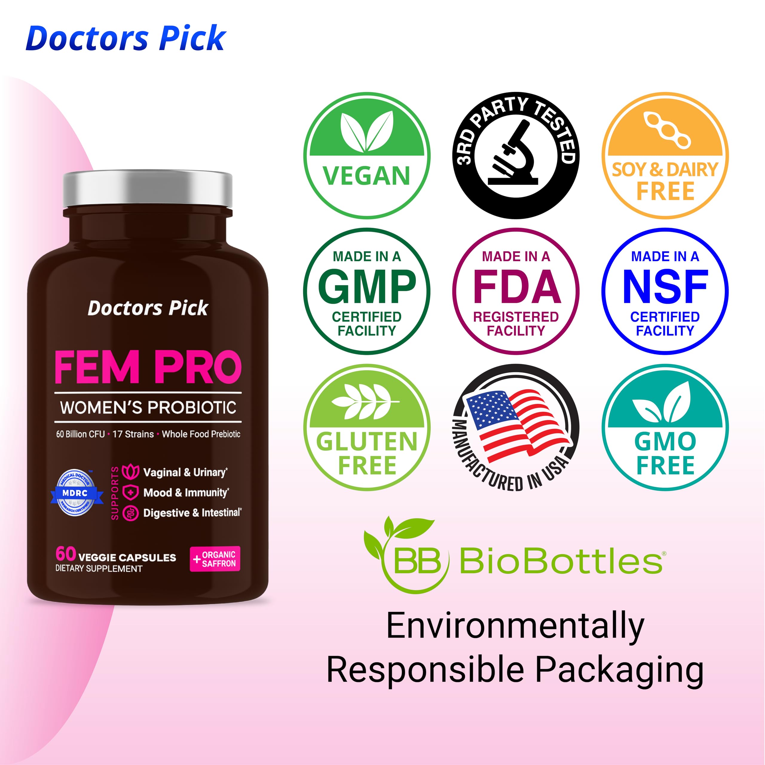 Doctors Pick Fem Pro packaging detail showing freshness protection and quality