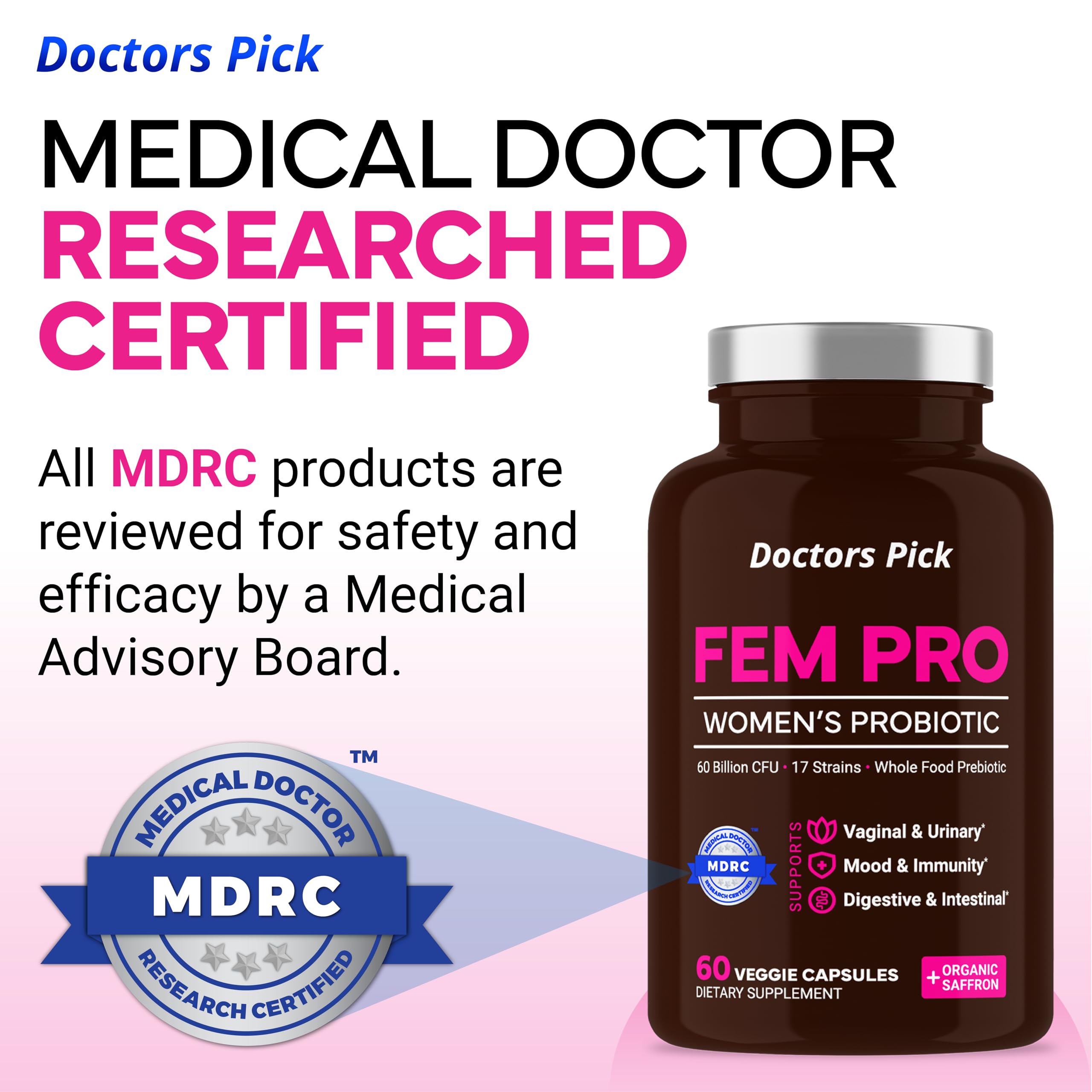 Doctors Pick Fem Pro prebiotic with saffron for mood support potential