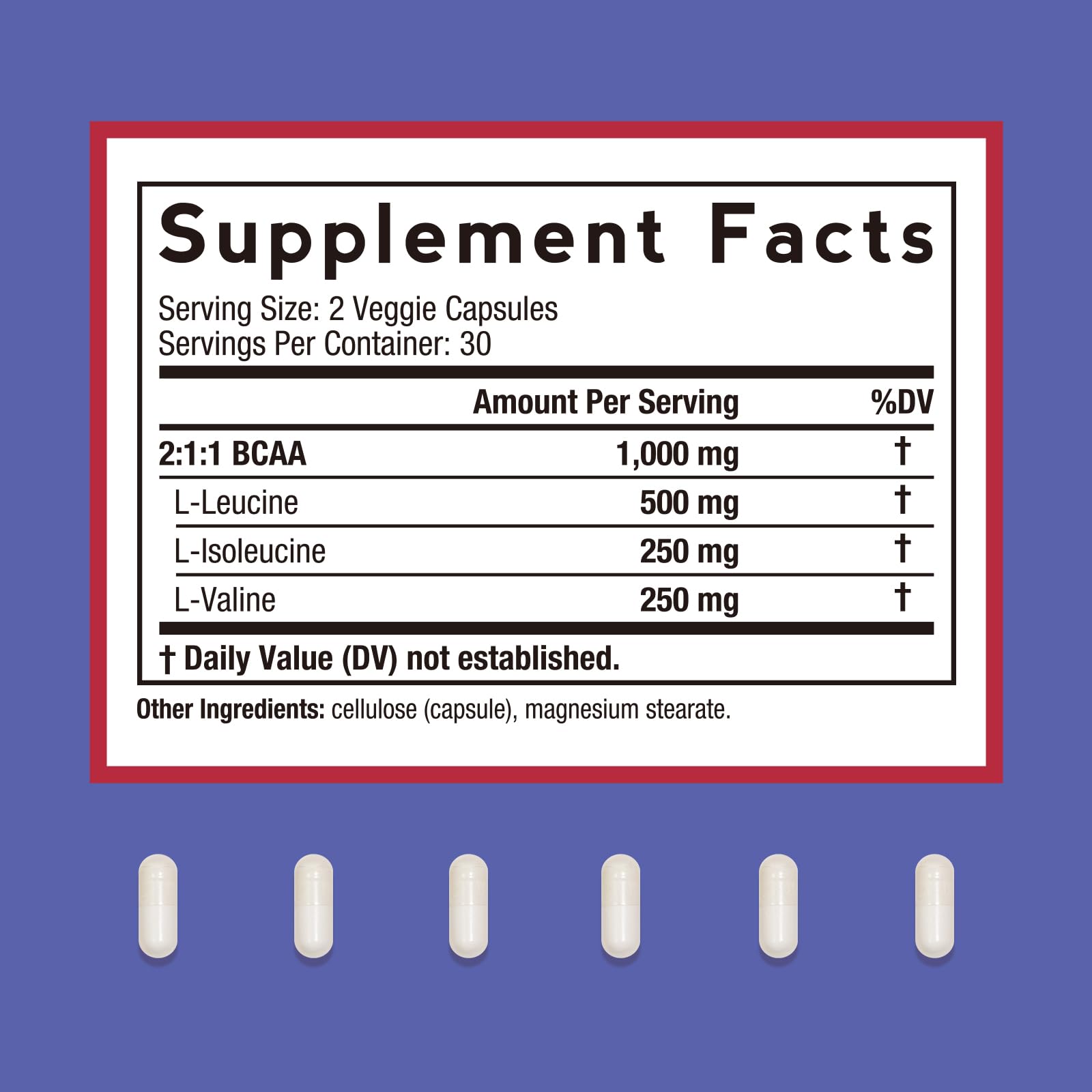 Doctor's Recipes BCAA capsules closeup highlights easy-to-swallow vegan capsules for on-the-go fueling.