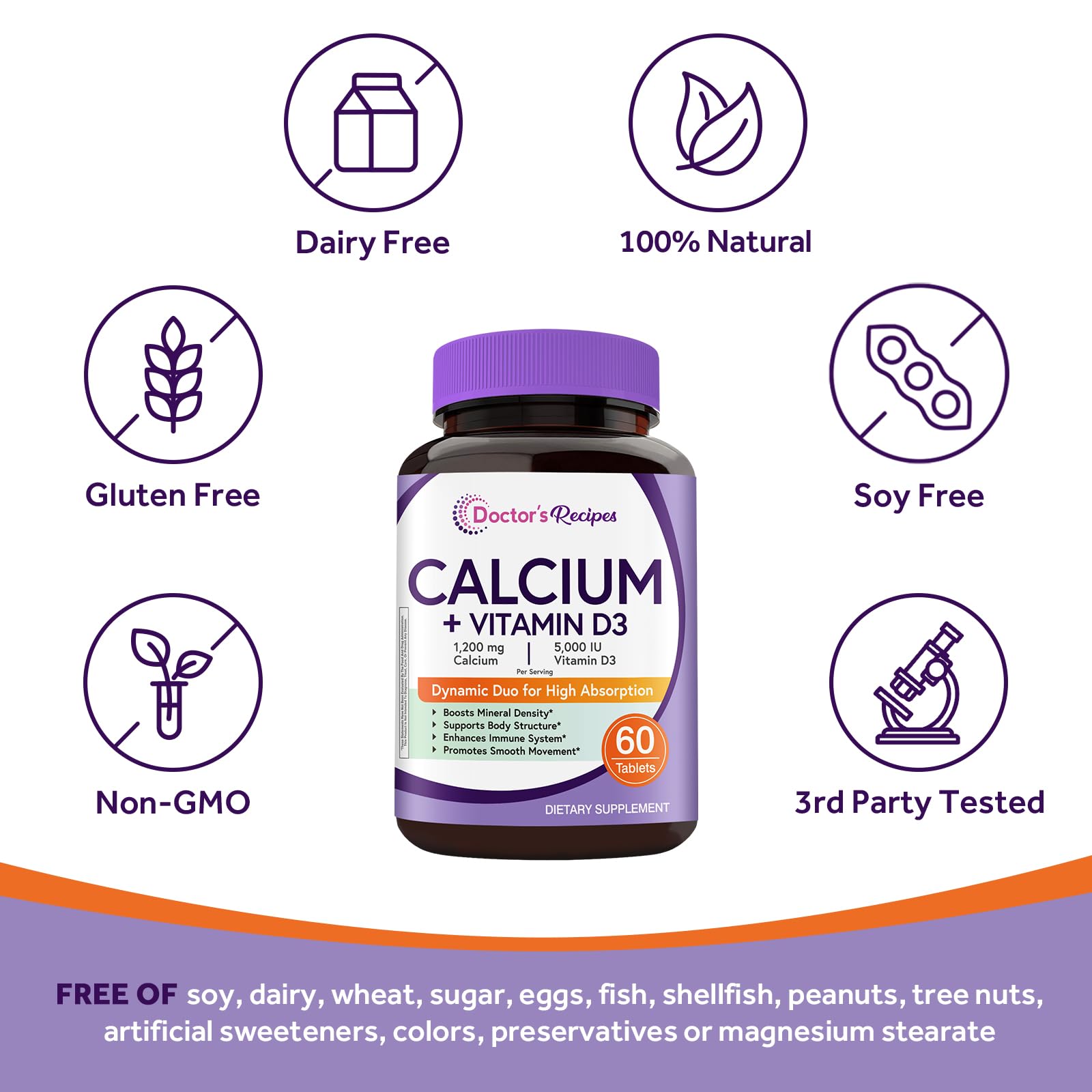 Doctor's Recipes calcium tablets on white background signaling bone and immune support