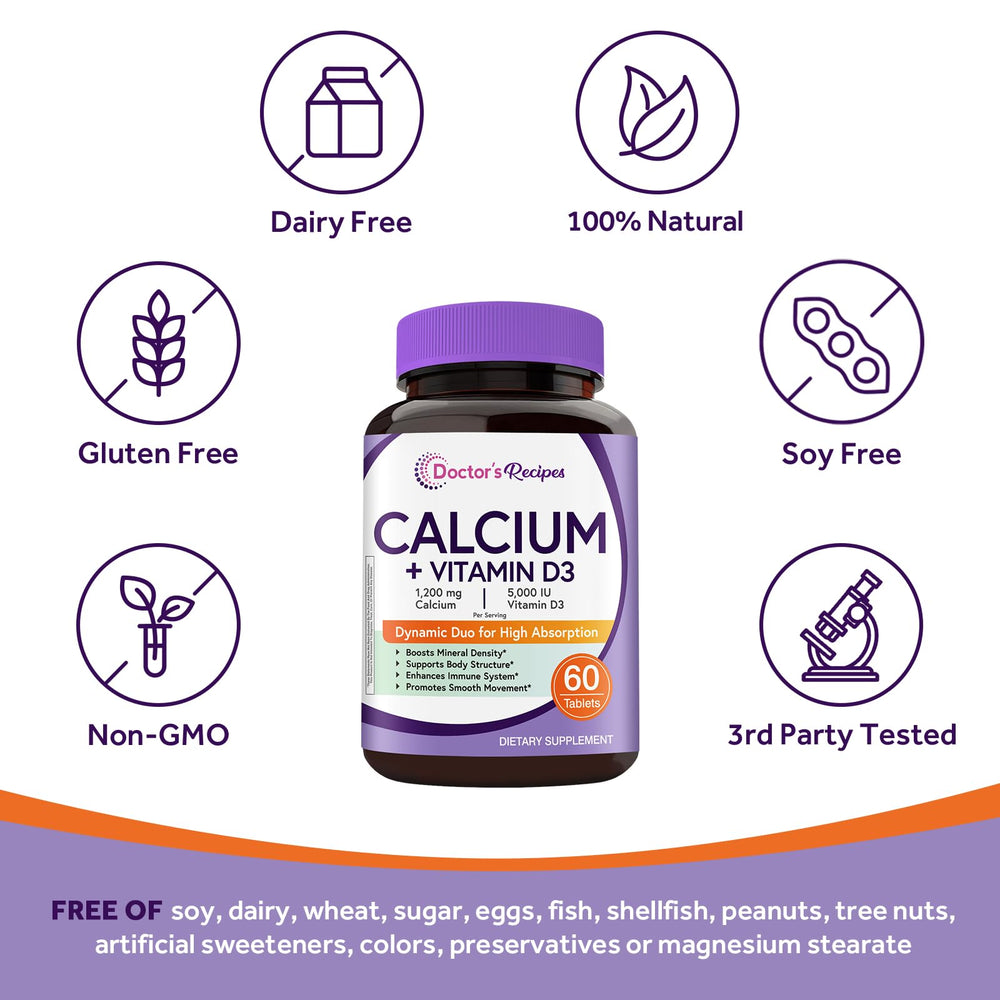 Doctor's Recipes calcium tablets on white background signaling bone and immune support