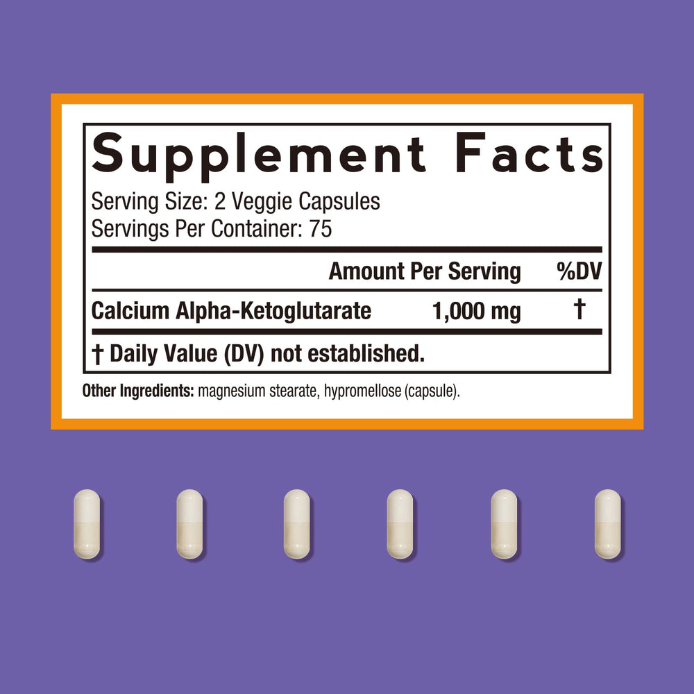 Doctor's Recipes Calcium AKG capsules close-up highlighting high bioavailability.
