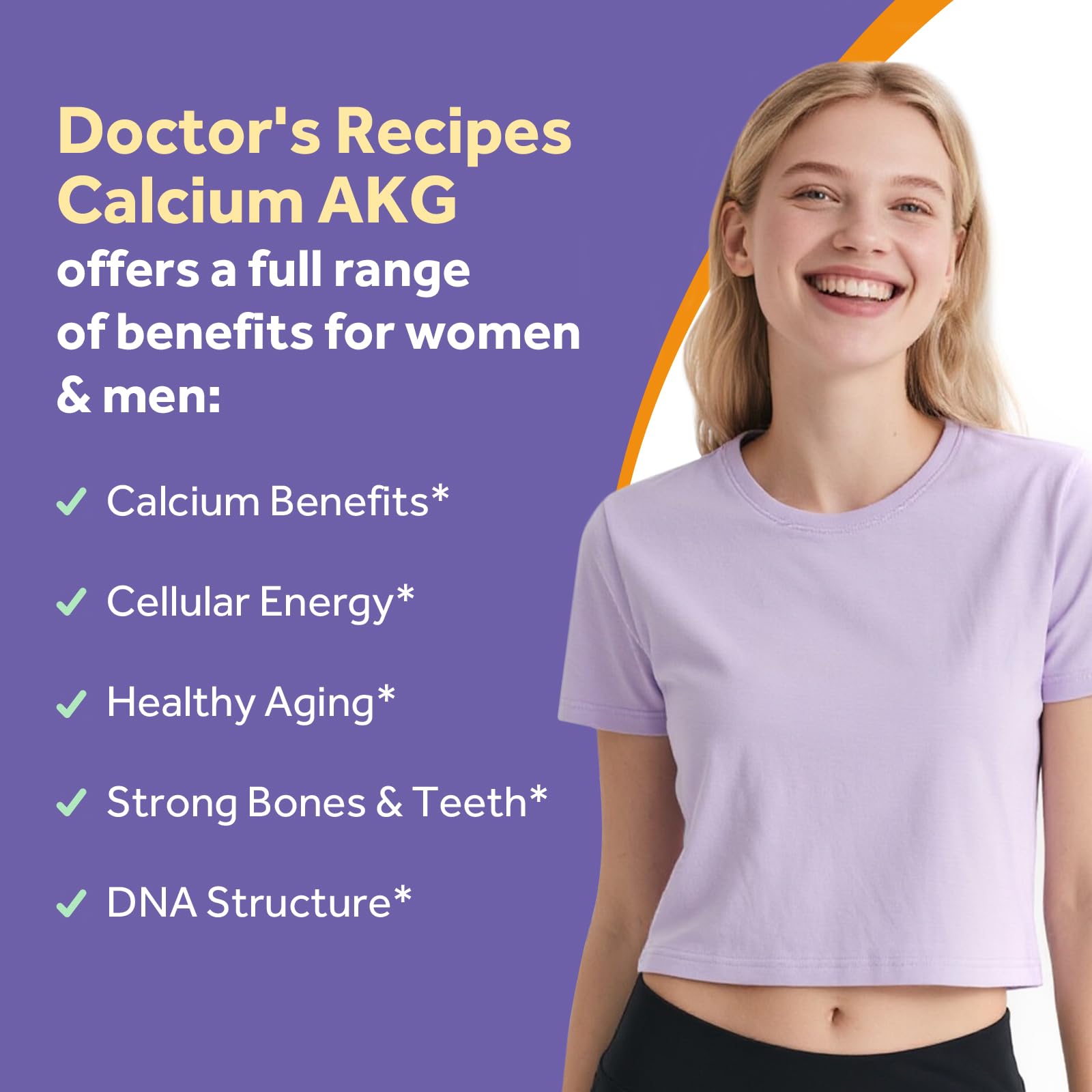 Doctor's Recipes Calcium AKG label shows vegan and non-GMO quality.