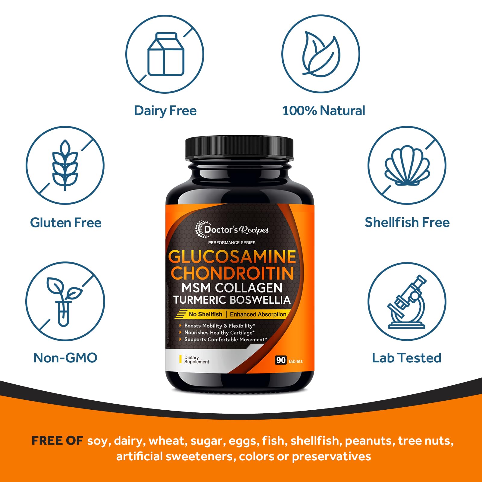 Doctor's Recipes Glucosamine Chondroitin MSM Turmeric USA made seal