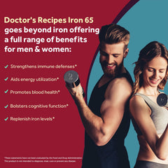 Label close-up noting vegan and non-GMO status on Doctor's Recipes iron.