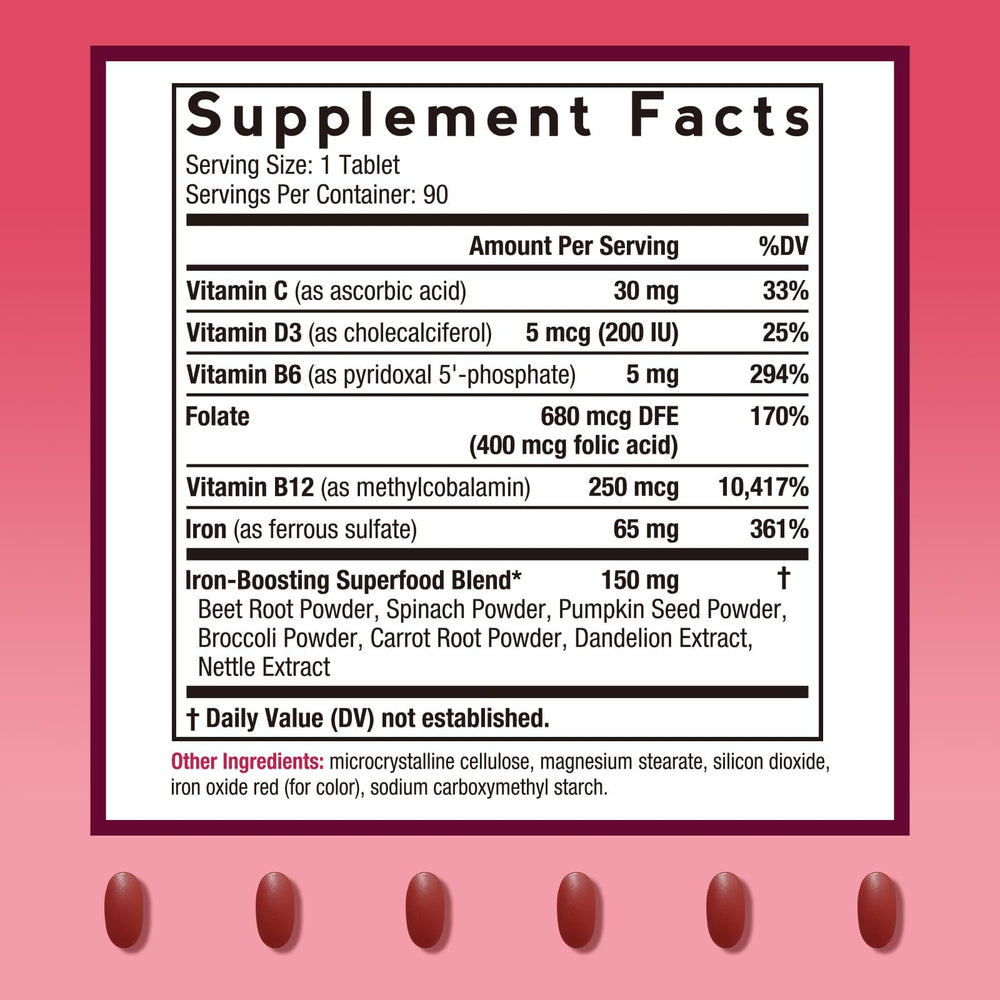 Doctor's Recipes iron supplement with B vitamins and vitamin C for absorption.
