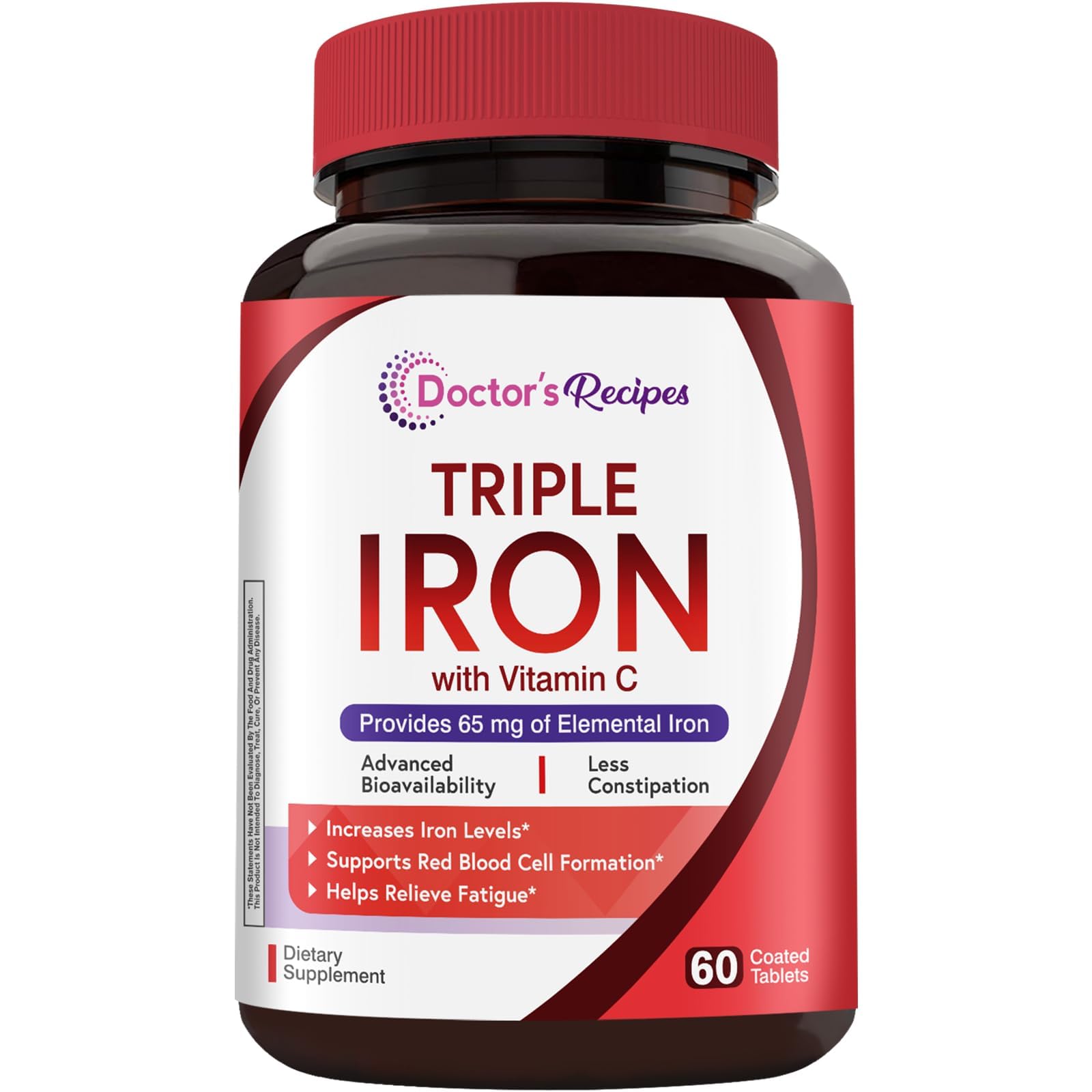 Doctor's Recipes Iron bottle-front showing high-potency formula for daily iron support.