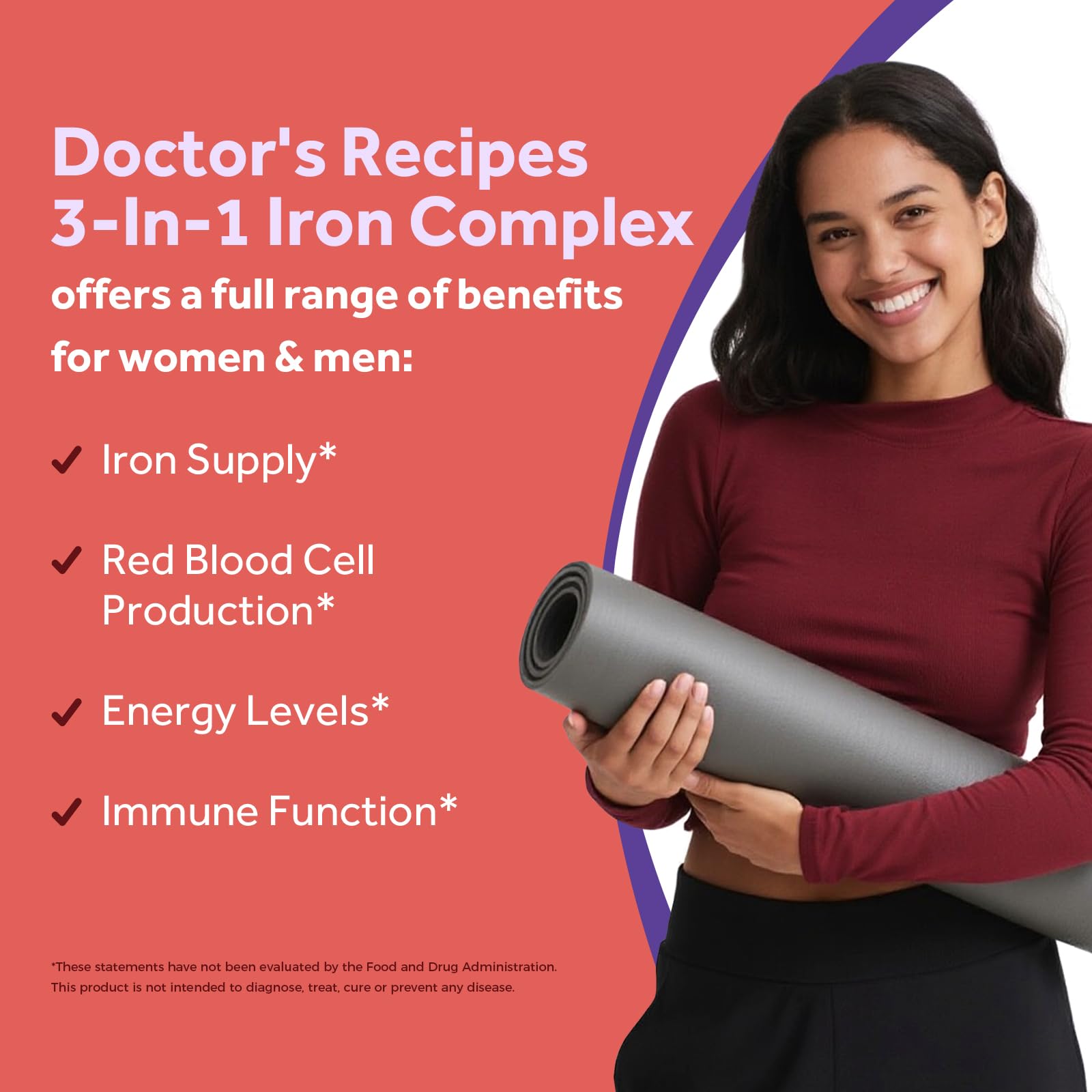 Doctor's Recipes Iron label nutrition highlights elemental iron and added vitamin C.