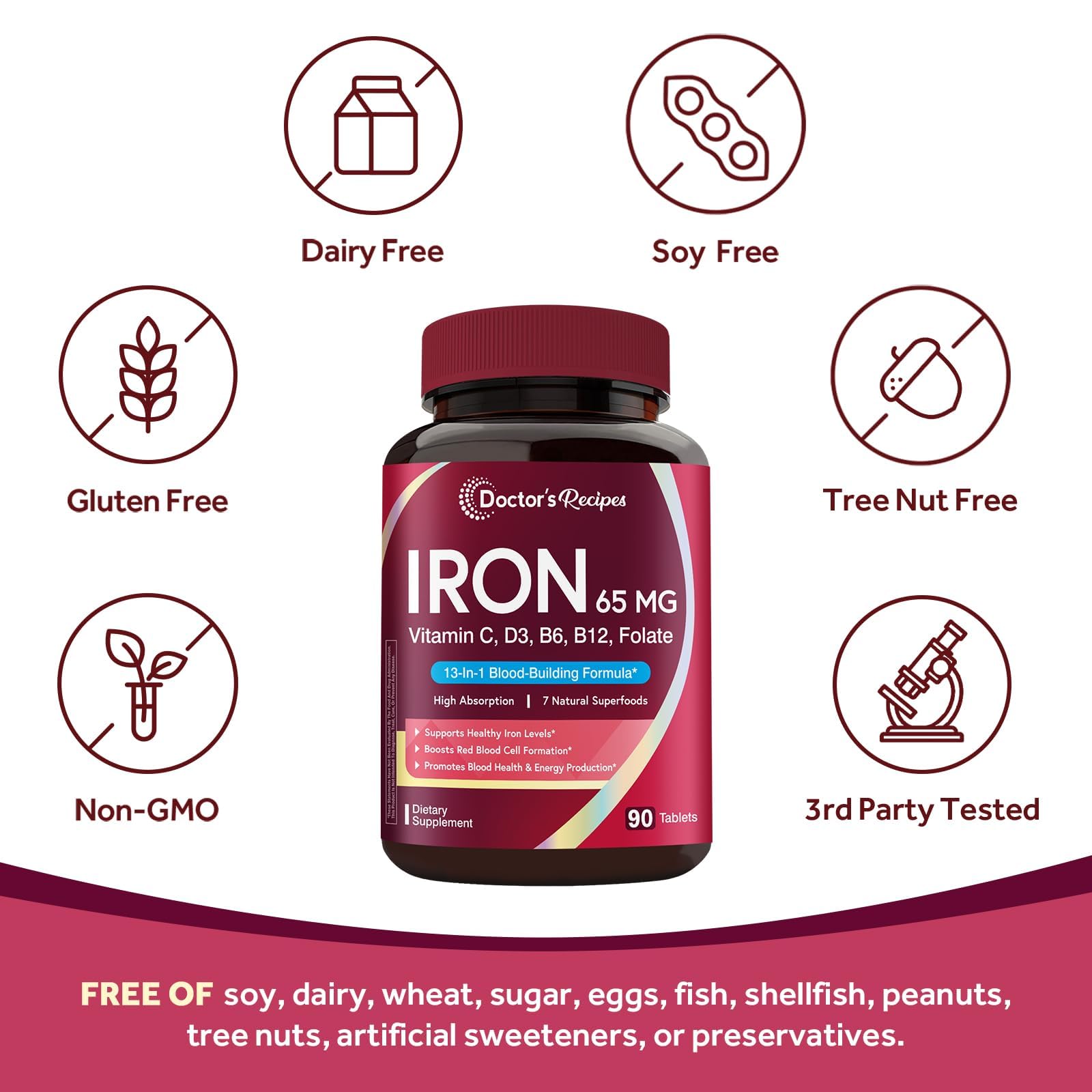 Doctor's Recipes beetroot and spinach imagery highlighting iron-rich ingredients.