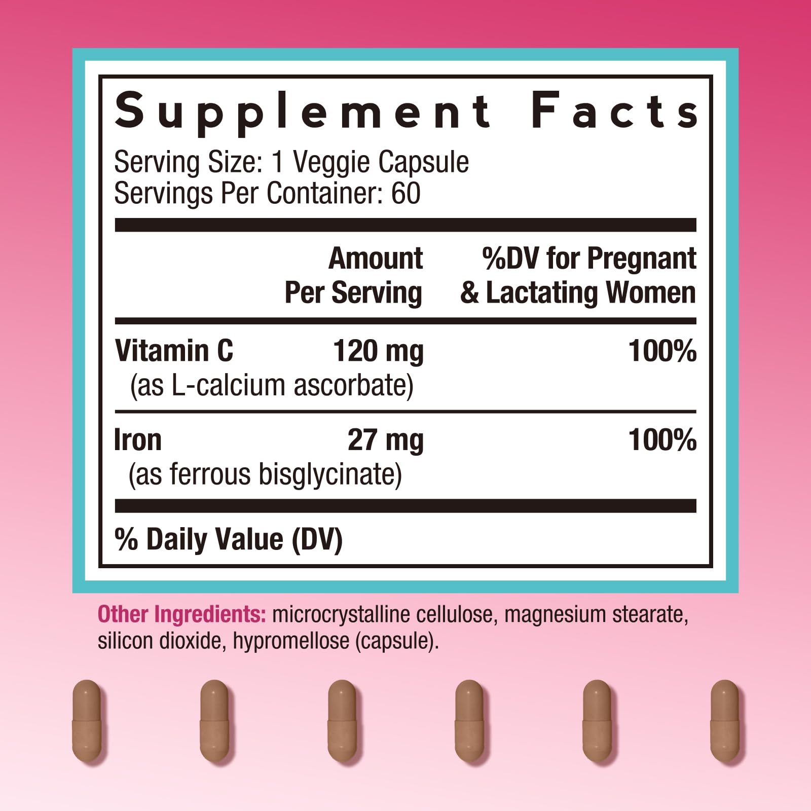 Doctor's Recipes iron capsules close-up emphasizes vegan formula and high absorption.