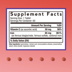 Doctor's Recipes Iron tablets close-up shows uniform capsules and rich color.