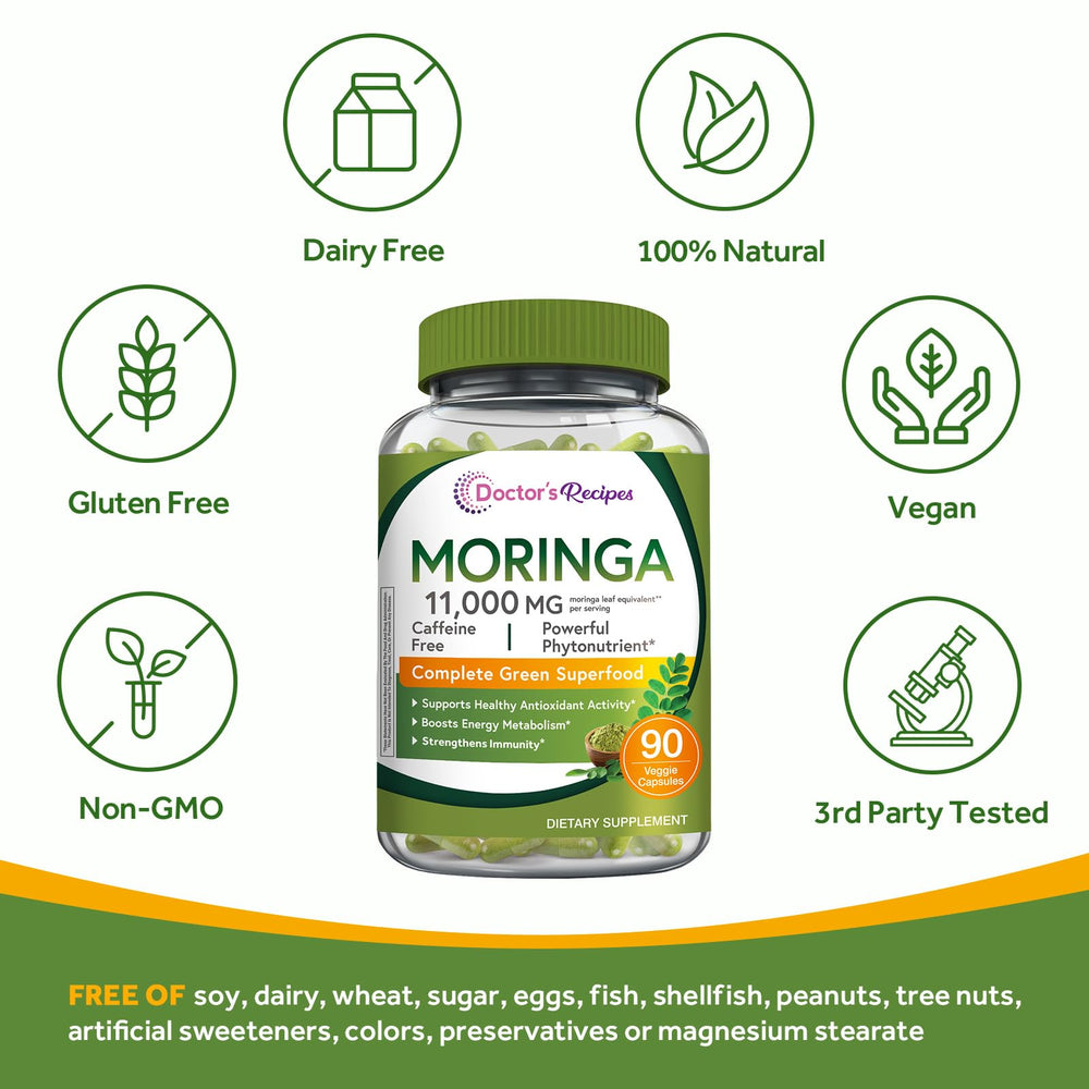 Proudly made in the USA in a GMP facility for quality with Doctor's Recipes Moringa