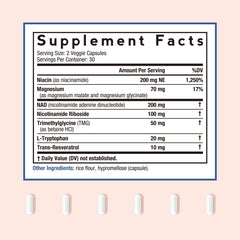 Doctor's Recipes NAD capsules closeup showing vegan capsules for energy support.