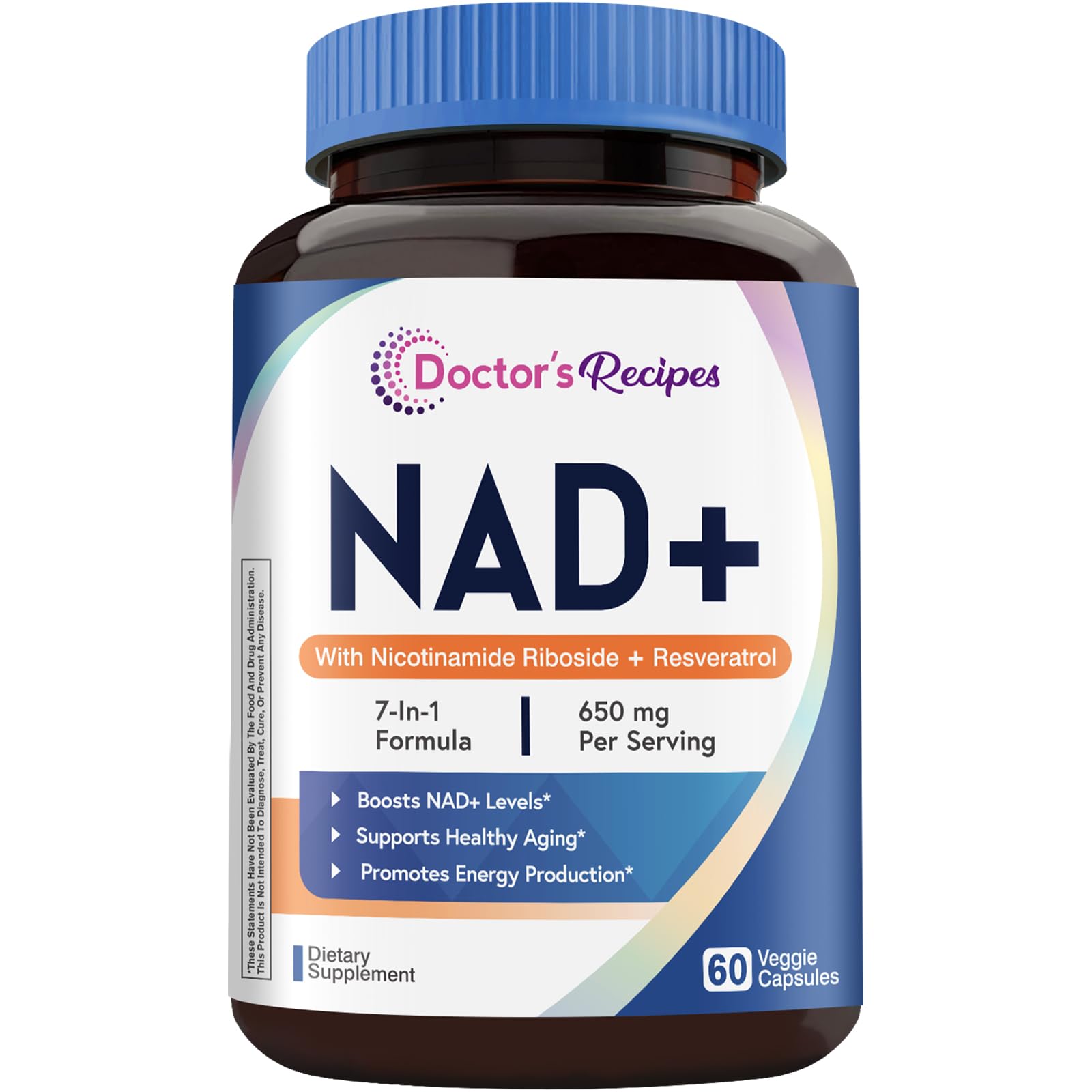Doctor's Recipes NAD supplement bottle highlighting the 7-in-1 formula.