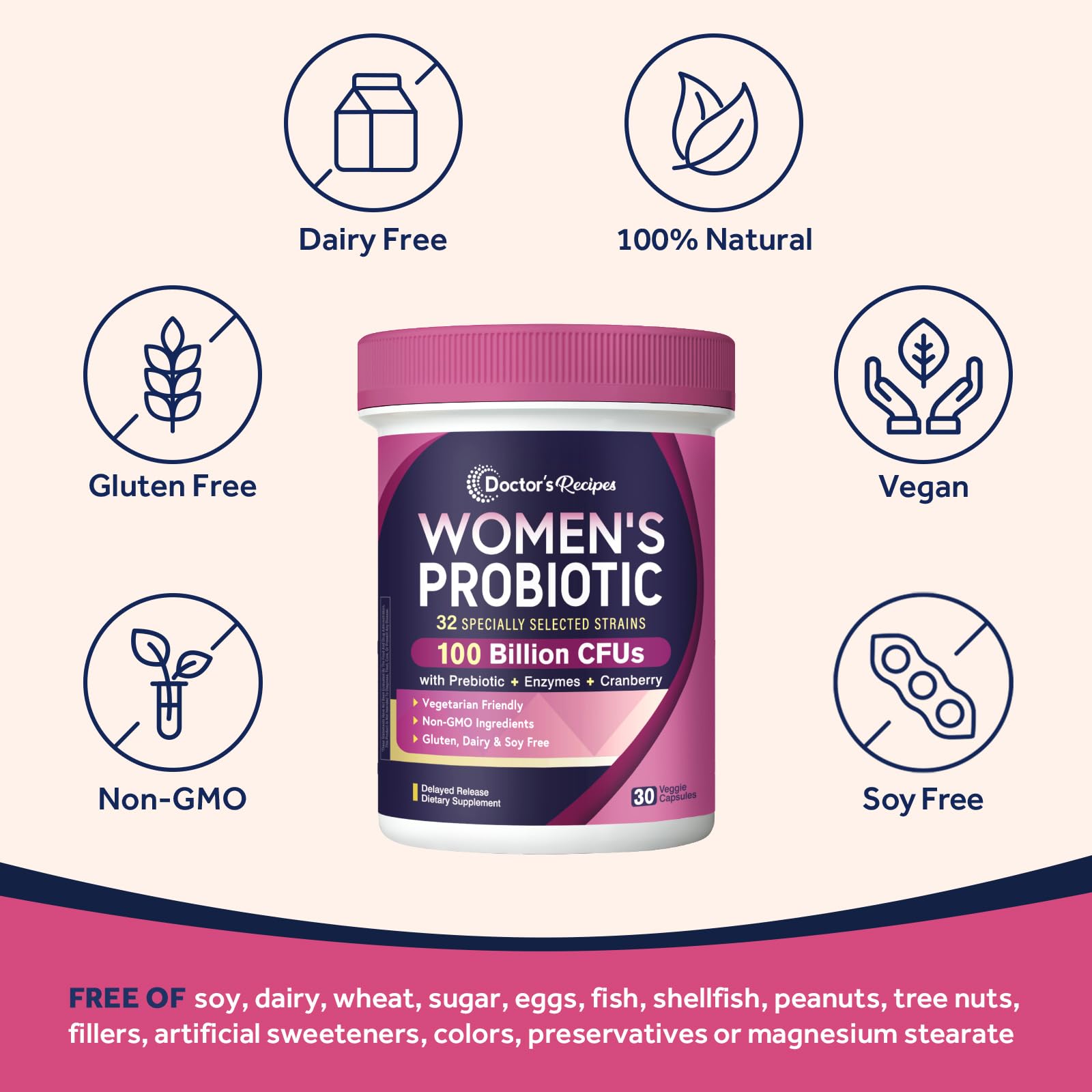 Doctor's Recipes Probiotics capsules outside blister pack for daily use.