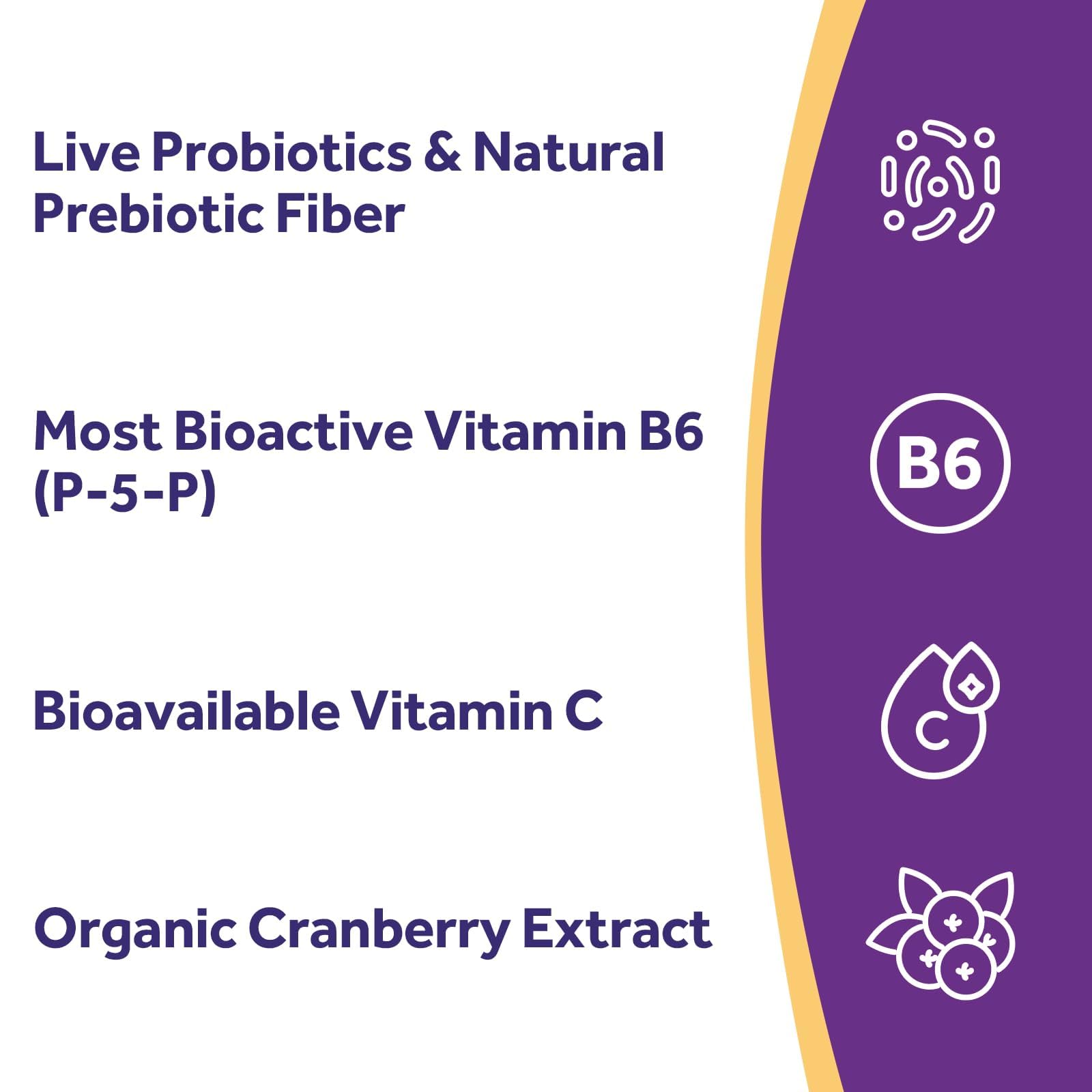 Doctor's Recipes Probiotics for Women cranberry extract highlight and immune-support hint