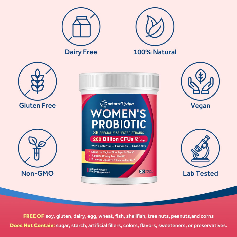 Doctor's Recipes Probiotics for Women packaging tube on shelf signals shelf stable design