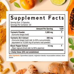 Doctor's Recipes Turmeric capsules closeup highlights 95% curcuminoids