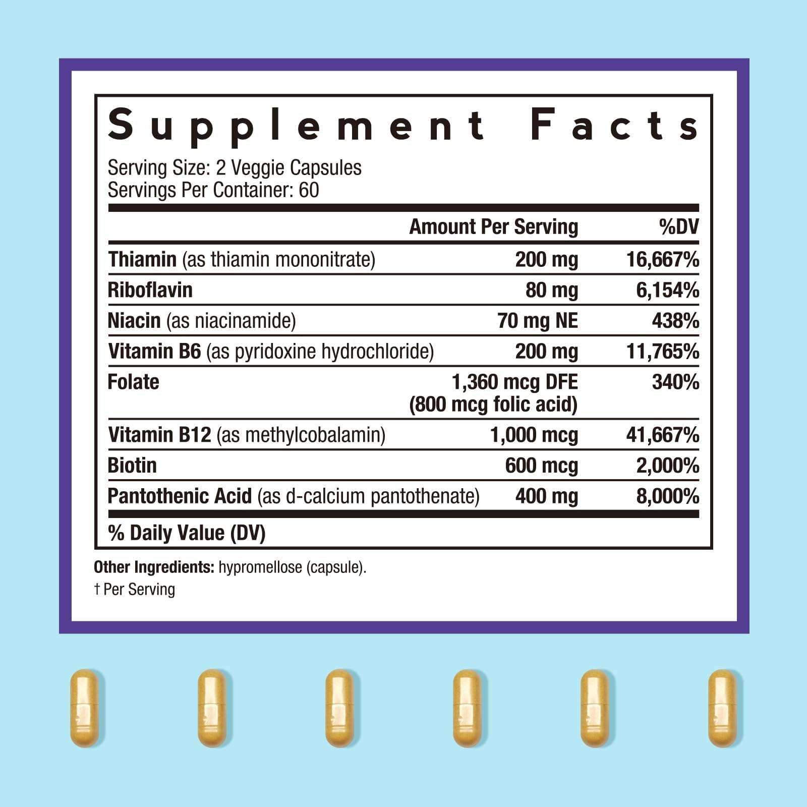 Doctor's Recipes Ultra B Complex label close-up highlighting methylated B12 and folate