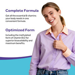 Doctor's Recipes Ultra B Complex being poured, emphasizing convenient daily dosing