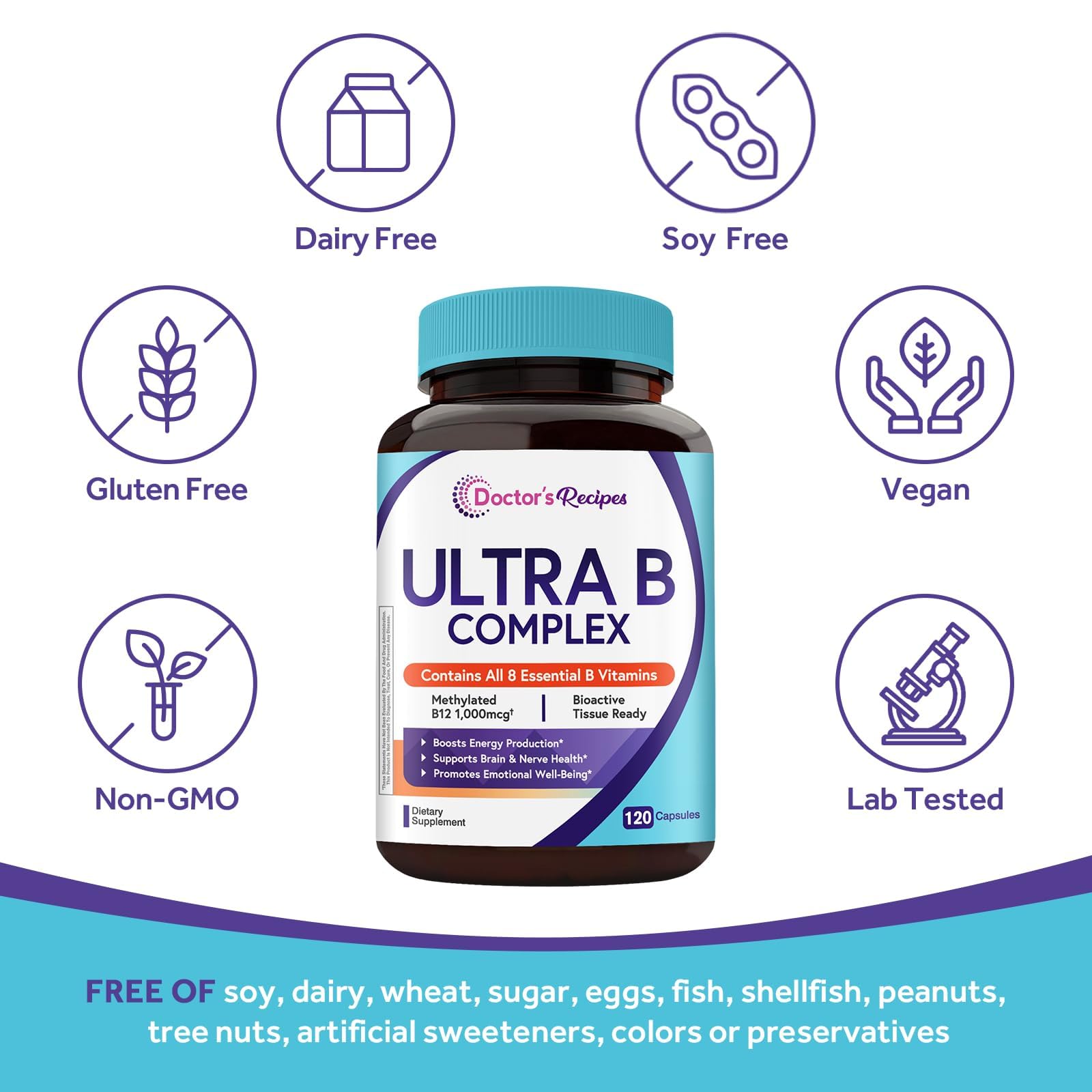 American-made Doctor's Recipes Ultra B Complex GMP seal for quality