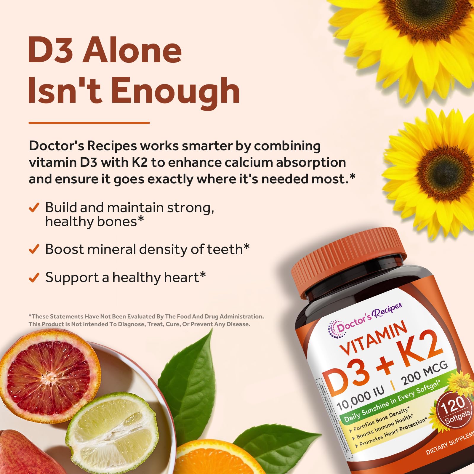 Doctor's Recipes D3 K2 label highlighting MK-7 and ingredients