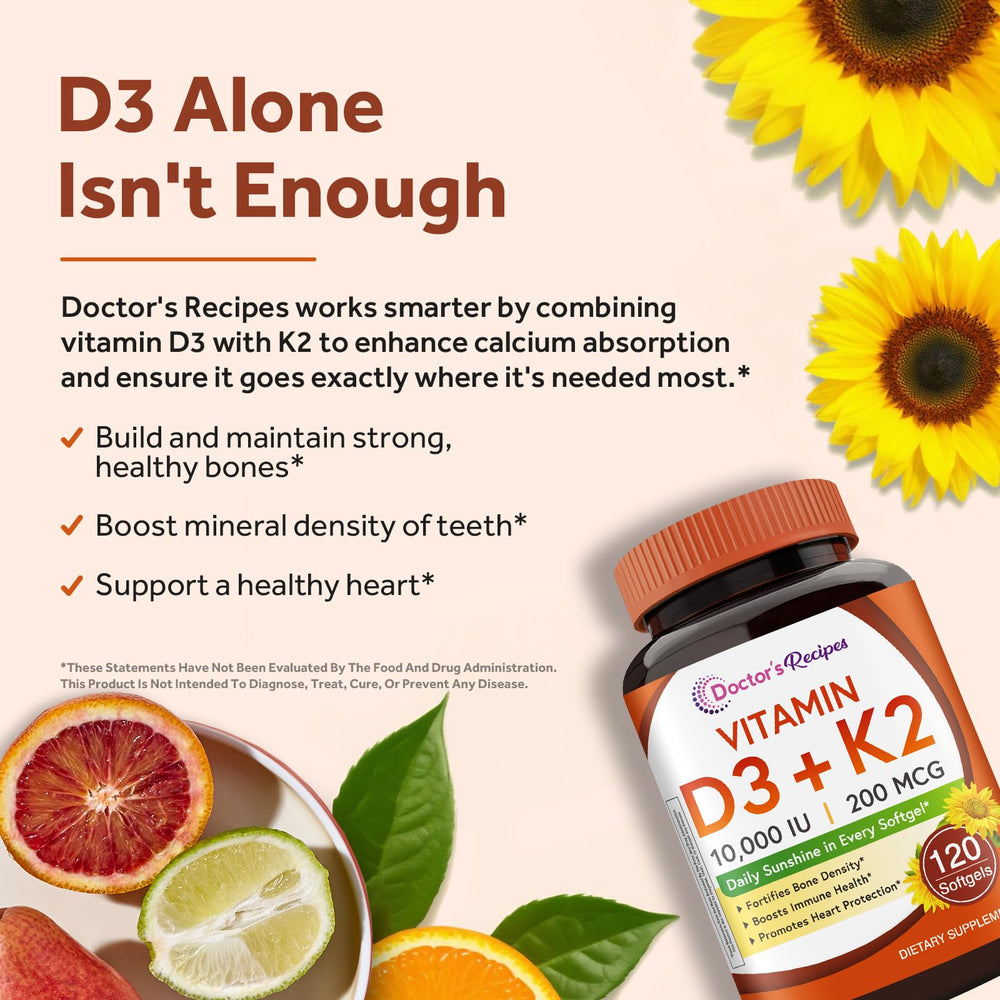 Doctor's Recipes D3 K2 label highlighting MK-7 and ingredients