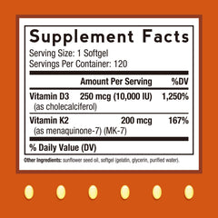 Close-up of Doctor's Recipes D3 K2 softgels for energy